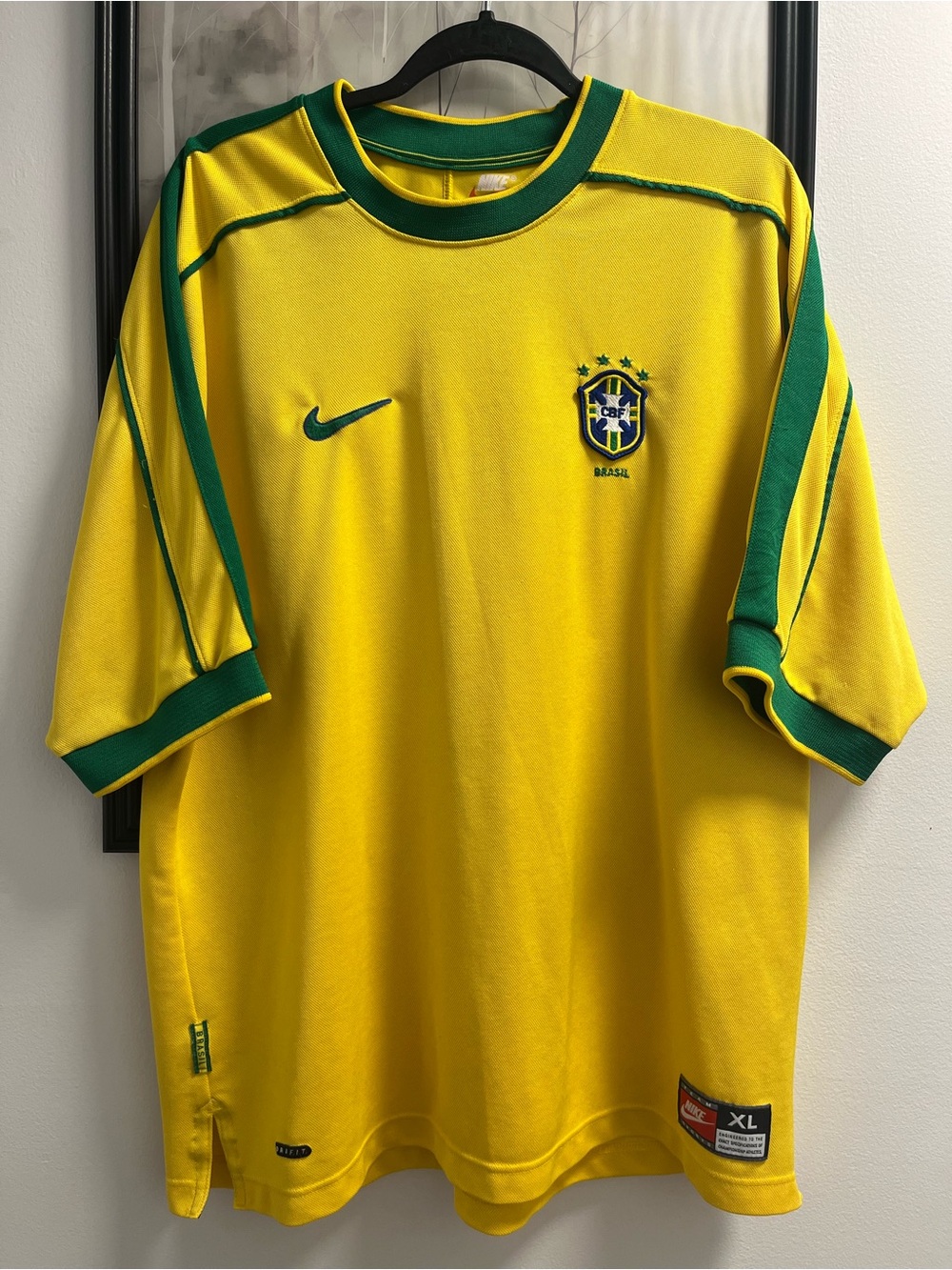 Nike Yellow & Green Brazil 1998 Soccer Jersey authentic